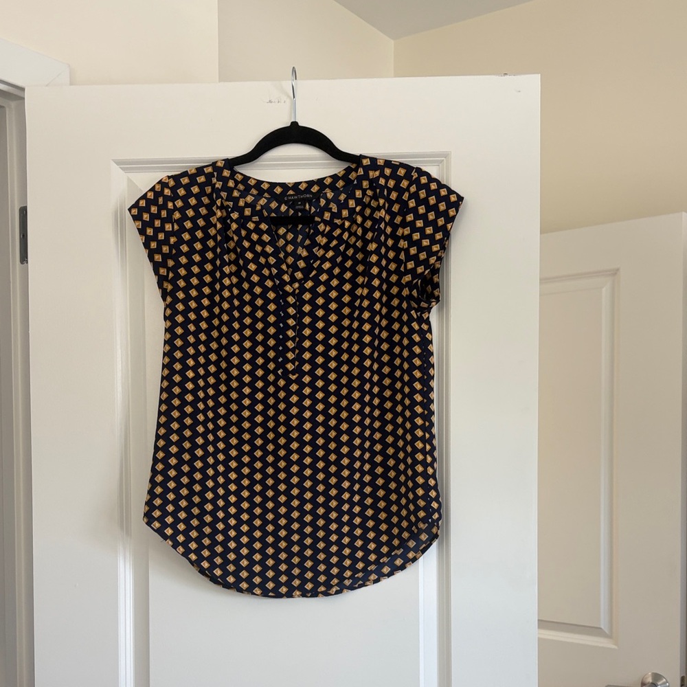 41 Hawthorn Navy and Gold Patterned Blouse